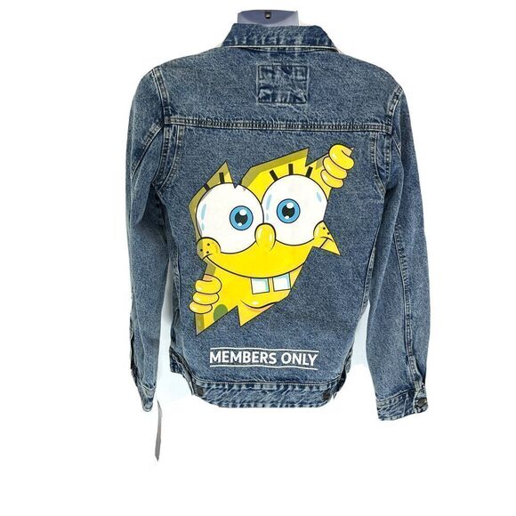 Members Only x Sponge Bob Trucker Denim Jean Jacket X Nickelodeon Size Small New - Picture 3 of 12